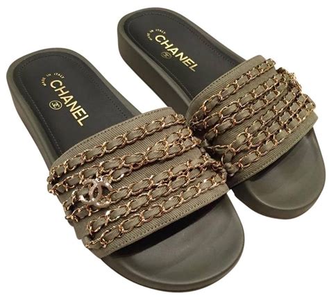 chanel chain slides green|chanel kid sandals.